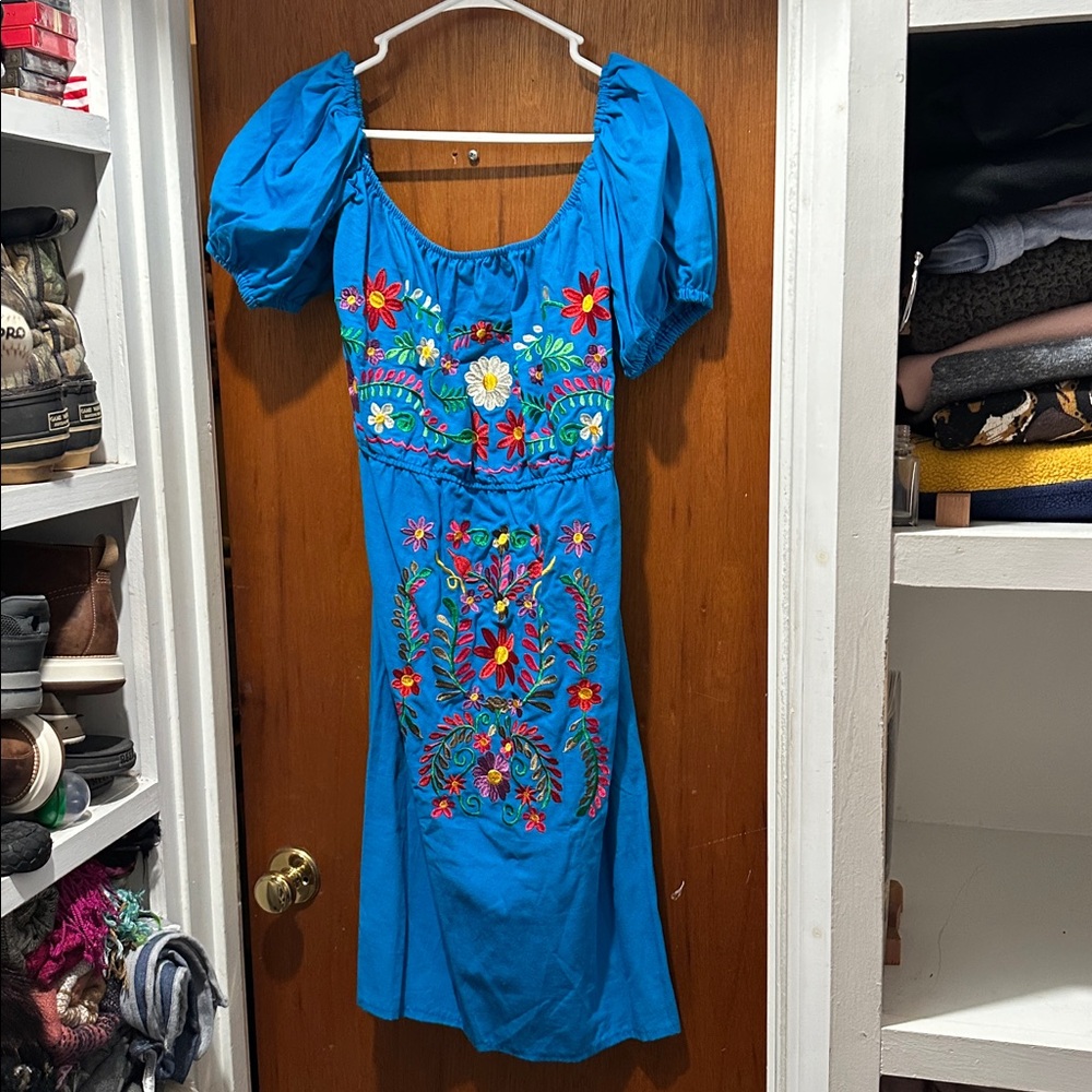 Blue Floral Embroidered Dress